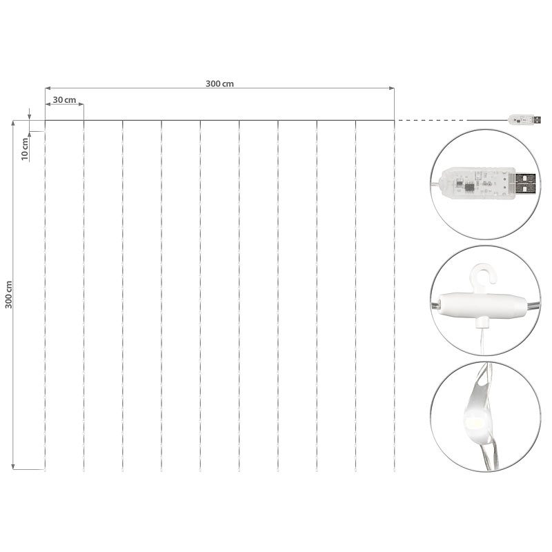 Lunartec RGB-LED-Lichtervorhang, 300 LEDs, Fernbedienung, 3x3 m, 2er