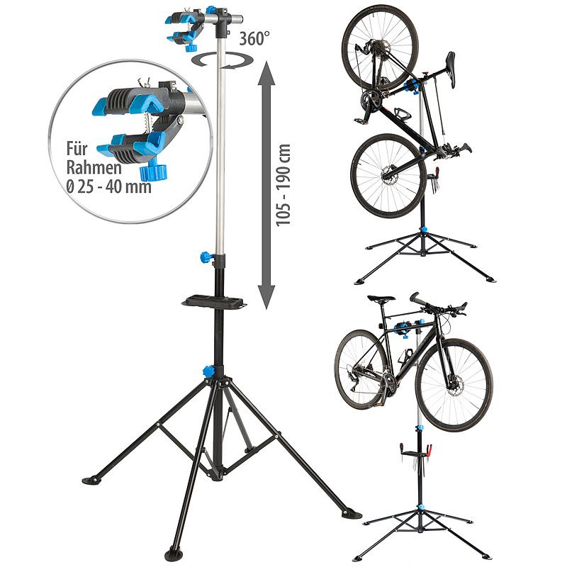 Montageständer für Fahrrad & E-Bike bis 30 kg, robuster Stahl, 360° / Fahrradständer