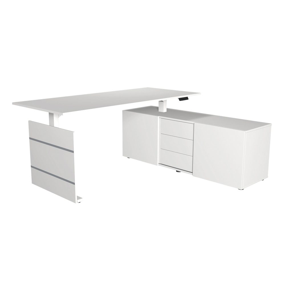 Kerkmann Sitz-Stehschreibtisch Move 3 180 x 80 x 72 cm mit Sideboard 160 x 50 x 58 cm Weiß