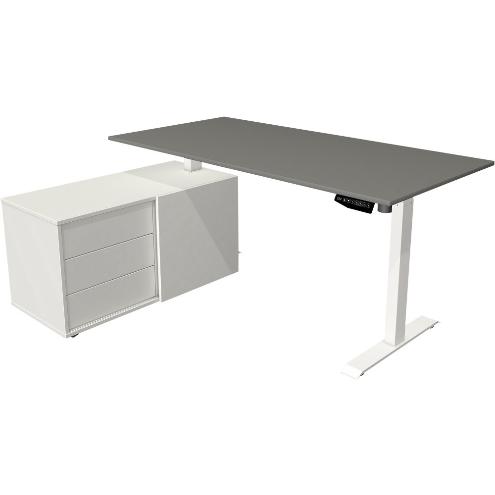 Kerkmann Move 1 L-Förmig Elektronisch Höhenverstellbarer Sitz-Stehschreibtisch Melamin, Stahl Graphit, Weiss 1650 x 1350 x 1230 mm