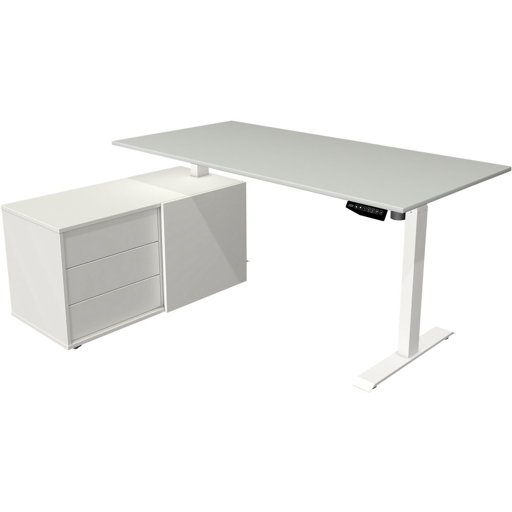 Kerkmann Move 1 L-Förmig Elektronisch Höhenverstellbarer Sitz-Stehschreibtisch Melamin, Stahl Hellgrau, Weiss 1650 x 1350 x 1230 mm