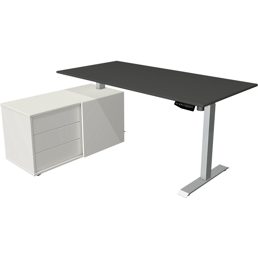 Kerkmann Move 1 L-Förmig Elektronisch Höhenverstellbarer Sitz-Stehschreibtisch Melamin, Stahl Silber 1650 x 1350 x 1230 mm