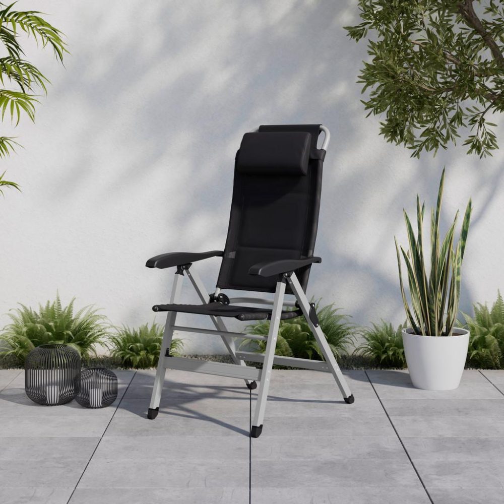 Gartenstuhl Geri Schwarz/silberfarben Metall, Textil Schwarz, Silberfarben 