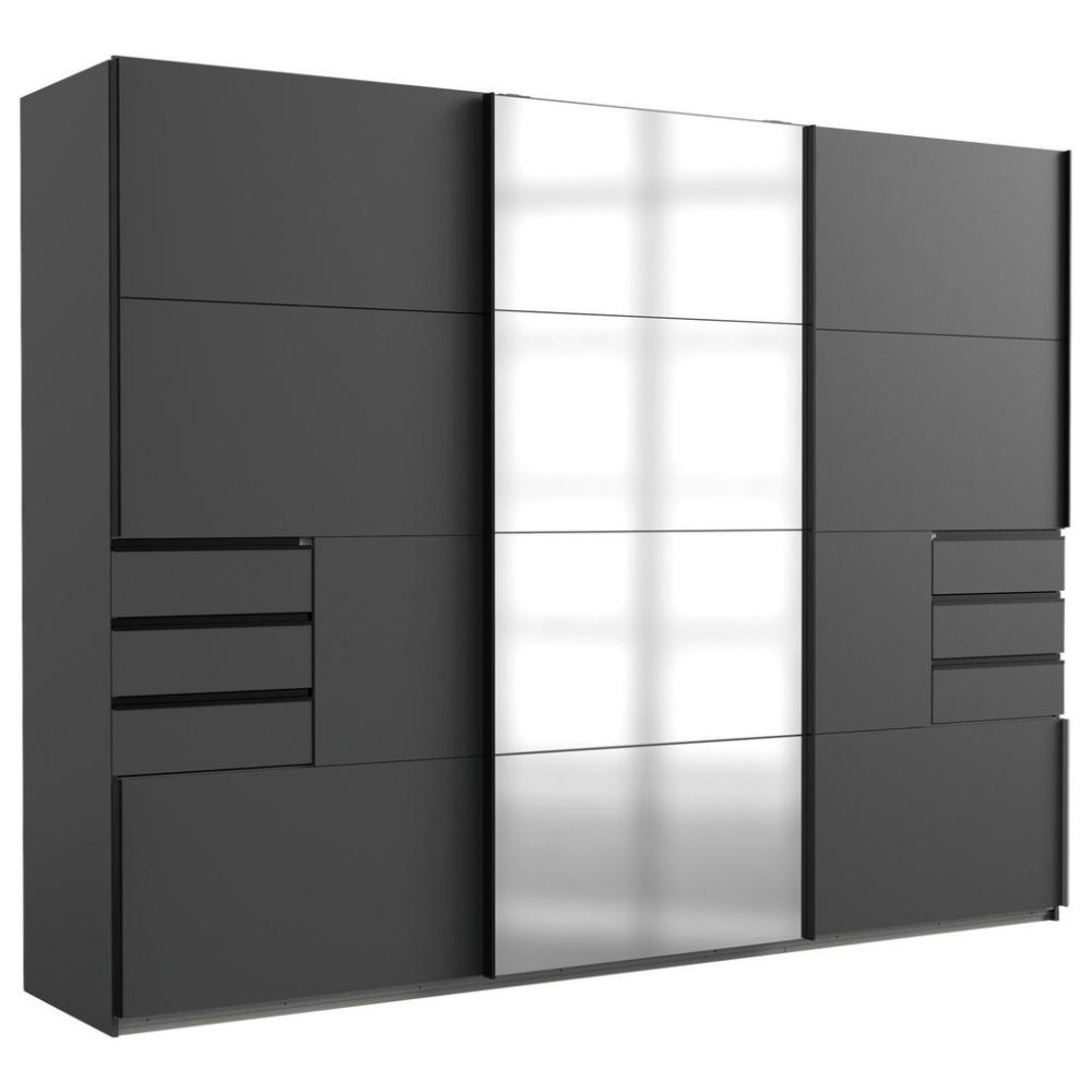 MID.YOU Schwebetürenschrank in graphitfarben , Saigon , Metall, Kunststoff , 6 Fächer , 6 Schubladen , 270x210x64 cm , Dekorfolie,Dekorfolie,Nachbildung,Nachbildung , 001787040008
