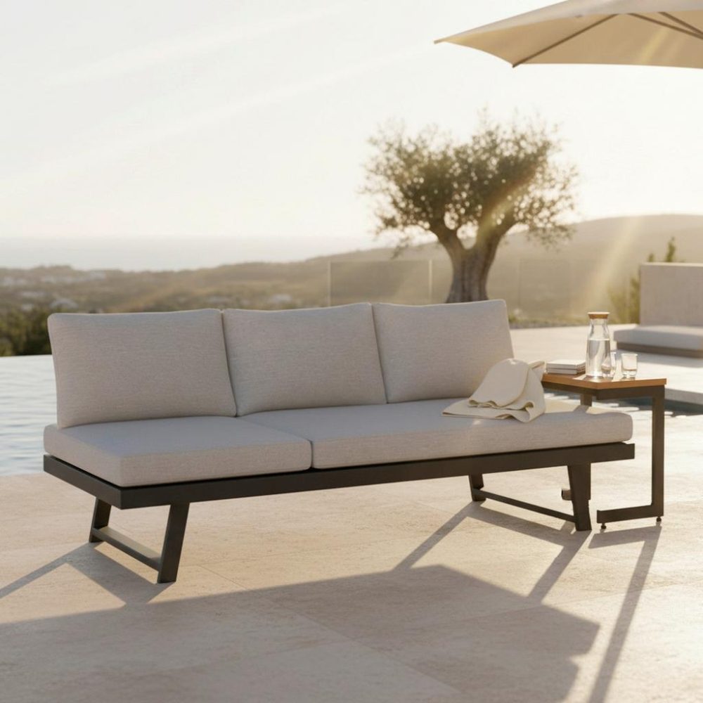 Gartenliege Loan in Grau inkl. Beistelltisch