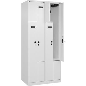 Z-Spind Evolo PLUS, 2 Abteile, weiß, B 800 mm, 4 Fächer, mit Bodengleitern, Sicherheits-Drehriegel