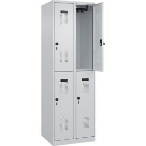 C+P Doppelstock-Spind Evolo PLUS, 2 Abteile, lichtgrau, B 600 mm, mit Bodengleitern, Drehriegel