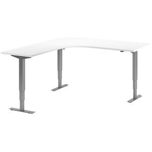 Eckschreibtisch Atlanta, elektrische Höhenverstellung, links, BxT 1800 x 2000 mm, weiß/silber