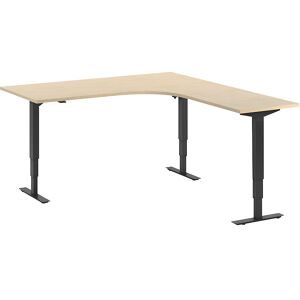 Eckschreibtisch Atlanta, elektrische Höhenverstellung, rechts, BxT 1800 x 2000 mm, Birke/schwarz