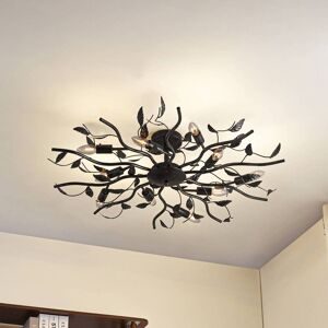 Deckenlampe Yos in Blattoptik, 10-flammig, schwarz