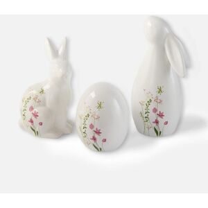 bonprix Deko-Figuren Hasen und Ei mit Blumen Dekor (3-tlg. Set)weiß false
