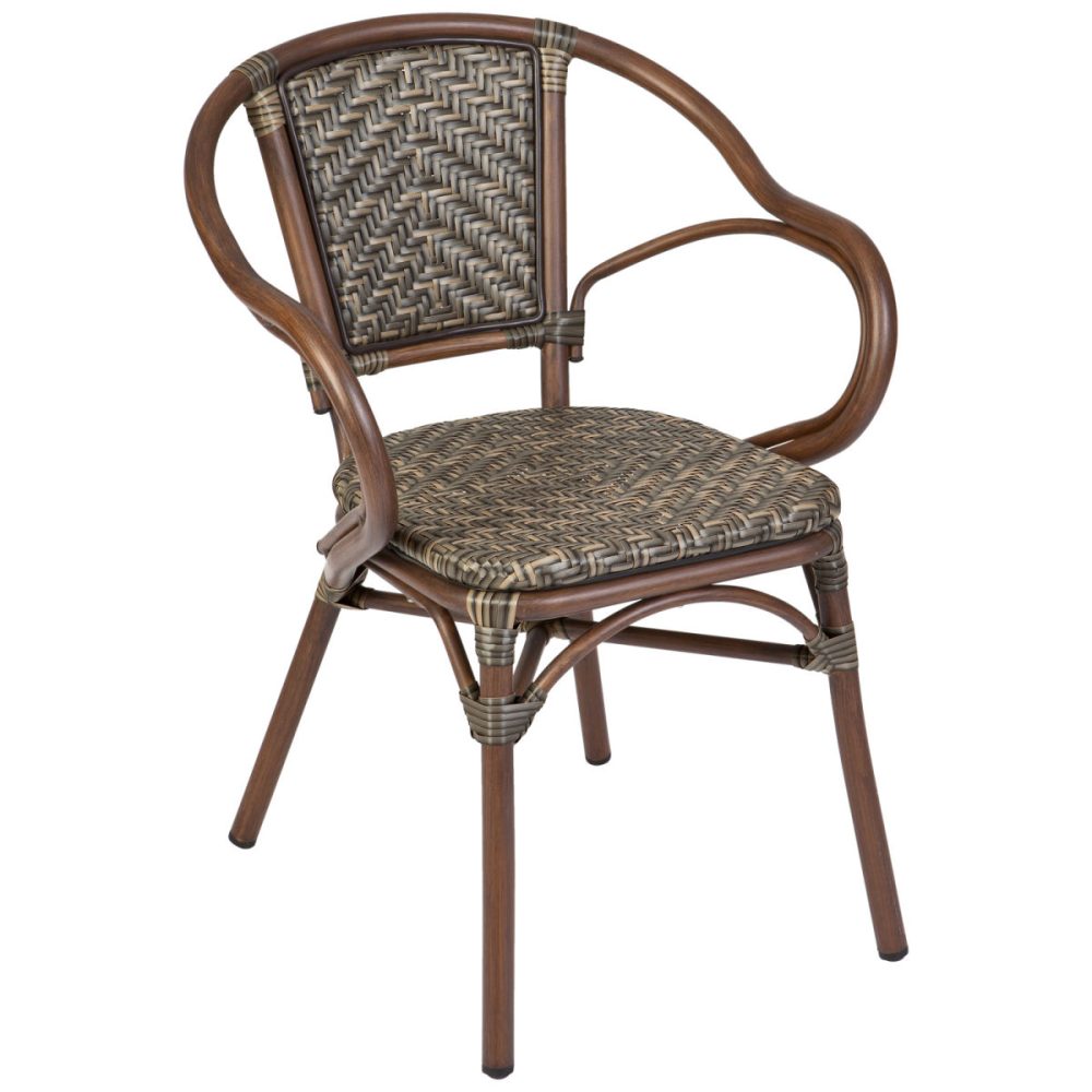VEGA Outdoor Stapelstuhl Tolia mit Armlehnen; 58x58x81.5 cm (BxTxH); Sitz tabak, Gestell dunkelbraun; 2 Stück / Pack