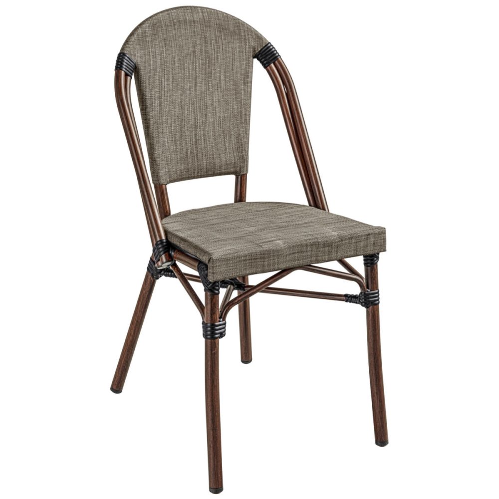 VEGA Outdoor Bistrostuhl Rimalia ohne Armlehne; 46x53x87.5 cm (BxTxH); Sitz grau meliert, Gestell braun; 2 Stück / Pack