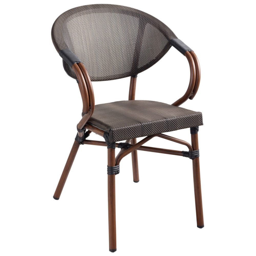 VEGA Outdoor Bistrostuhl Rimalia mit Armlehne; 58x56.5x82 cm (BxTxH); Sitz anthrazit, Gestell braun; 2 Stück / Pack