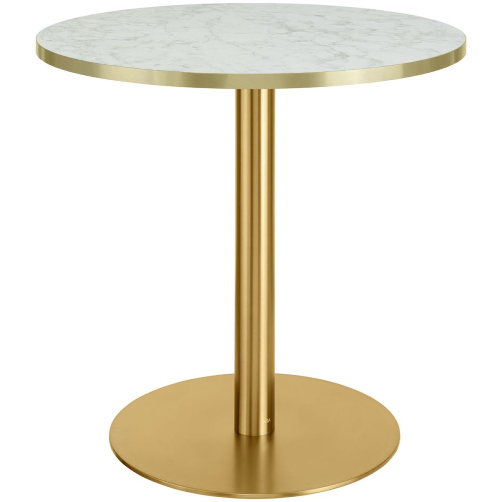 VEGA Esstisch Marvani Tischgestell Edelstahl; 75x80 cm (HxØ); Platte gold/weiss/marmoriert, Gestell gold; rund