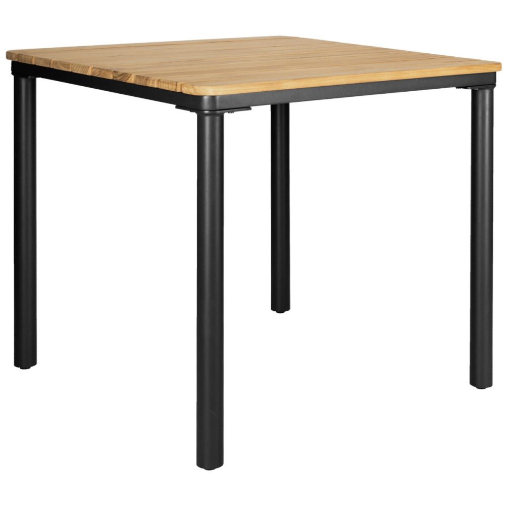 VEGA Outdoor-Teaktisch Zolia quadratisch; 80x80x76 cm (LxBxH); Platte braun, Gestell schwarz; quadratisch