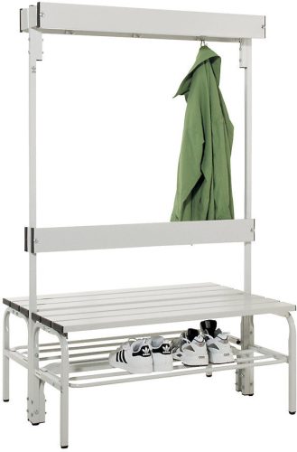 undefined, Umkleidebank aus Edelstahl, HxT 1650 x 725 mm L 1015 mm, mit Schuhrost, Hakenleiste mit 6 Haken