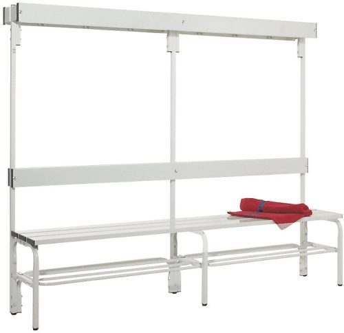 undefined, Umkleidebank aus Edelstahl, HxT 1650 x 375 mm L 1500 mm, mit Schuhrost, Hakenleiste mit 6 Haken
