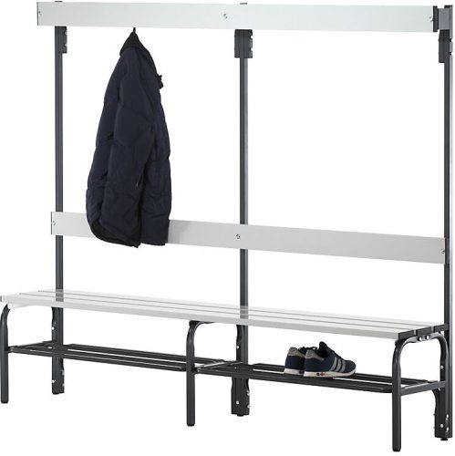 undefined, Umkleidebank aus Stahl, HxT 1650 x 375 mm L 2000 mm, mit Schuhrost, Hakenleiste mit 6 Haken