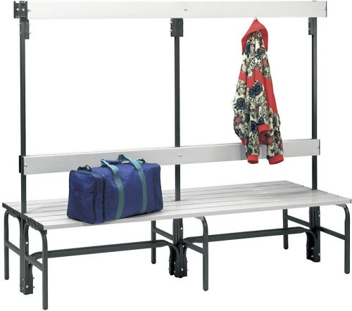 undefined, Umkleidebank aus Stahl, HxT 1650 x 725 mm L 1500 mm, ohne Schuhrost, Hakenleiste mit 12 Haken