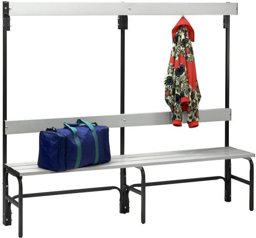 undefined, Umkleidebank aus Stahl, HxT 1650 x 375 mm L 2000 mm, ohne Schuhrost, Hakenleiste mit 6 Haken