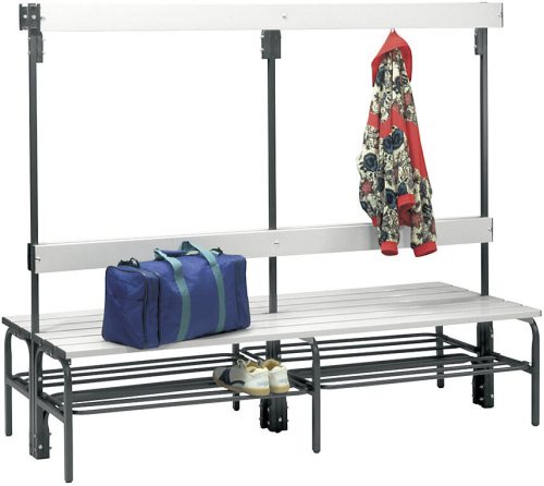 undefined, Umkleidebank aus Stahl, HxT 1650 x 725 mm L 2000 mm, mit Schuhrost, Hakenleiste mit 12 Haken