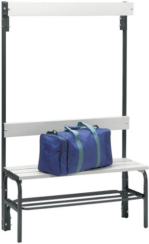 undefined, Umkleidebank aus Stahl, HxT 1650 x 375 mm L 1015 mm, mit Schuhrost, Hakenleiste mit 3 Haken