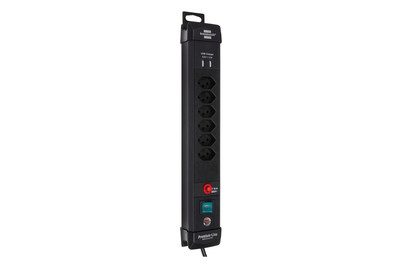Brennenstuhl, Brennenstuhl - Premium-Line 6fach schwarz *CH* 3m H05VV-F3G1,5 m. Schalter+USB 3.1A, Stabile, formschöne Kompaktleiste aus hochbruchfestem Spezial-Kunststoff, Elegantes, schlankes, zeitloses, hochwertiges Design, Schutzkontakt-Steckdosen in 45°-Ano