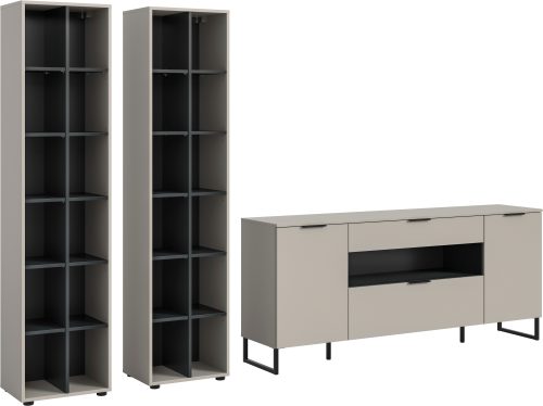 INOSIGN, INOSIGN Wohnwand »ADIO, Breite 305 cm, 3-teiliges Set, mit Metall-Kufenfüsse« Set, bestehend aus: 2x Standregal und Sideboard, 3 Stk. tlg.