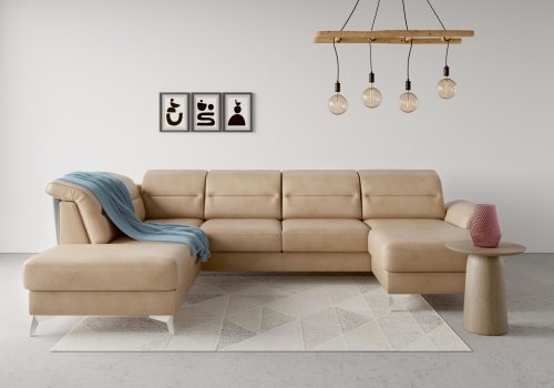 SIT&MORE, sit&more Wohnlandschaft »Sinatra«, optional mit Kopfteilverstellung und Armteilfunktion oder mit Kopfteilverstellung, Armteilfunktion, Bettfunktion und Stauraum, chromfarbene Metallfüsse