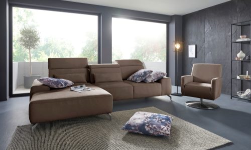 SIT&MORE, sit&more Ecksofa, Fusshöhe 12 cm, inklusive Sitztiefenverstellung und Kopfteilverstellung, wahlweise in 2 unterschiedlichen Fussfarben