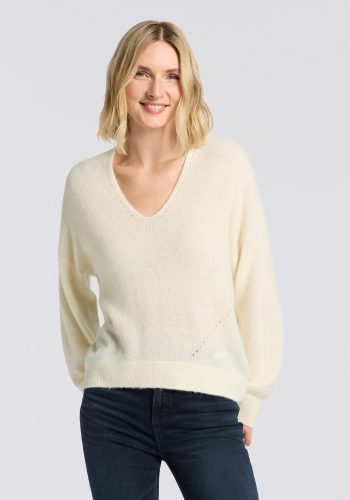BOSS ORANGE Strickpullover »Foletta Premium Damenmode« V-Ausschnitt, Ajouré-Details