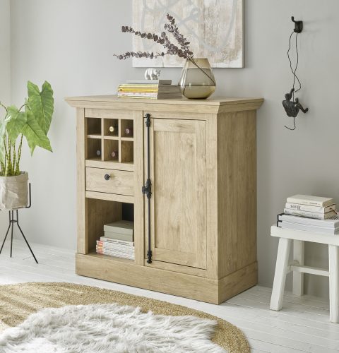 Home affaire Highboard »Cornwall, Kommode im Landhausstil, Schrank, Sideboard, Eiche Dekor«, (1 St.), verschnörkelte Metallgriffe, ausreichend Stauraum, 105 cm breit