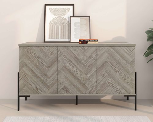 Leonique Sideboard »Eadwine« Kommode, Push-to-open, Türen mit Fischgräten Muster, Breite 130 cm