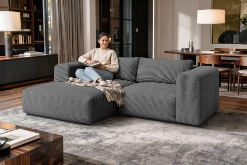GOODproduct, GOODproduct Ecksofa »TIARRA Design-Sofa mit Ottomane recht/links bestellbar, Breite 241 cm« L-Form mit hochelastischer Schaum und Wellenunterfederung