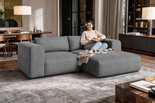 GOODproduct Ecksofa »TIARRA Design-Sofa mit Ottomane recht/links bestellbar, Breite 241 cm« L-Form mit hochelastischer Schaum und Wellenunterfederung