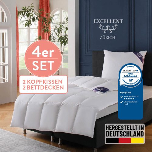 Excellent, Excellent Daunenbettdecke + Federkissen "Zürich, Bettdecke normal mit Bestnote "Hoher Schlafkomfort" bewertet." 4-tlg.Set 2x135x200 & 155x220 cm & 2xKissen 40x80 & 80x80 cm