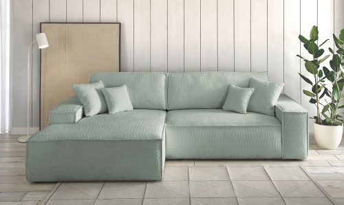 HOME AFFAIRE, Home affaire Ecksofa »CHAMBORD«, mit Bett-Funktion (Liegefläche 210x136 cm), Bettkasten, mit 2 losen Rückenkissen und Zierkissen gratis, weicher Bouclestoff aus 90 % recycelten Fasern!