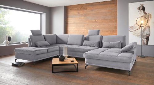PLACES OF STYLE, Places of Style Wohnlandschaft »Costello«, incl. Sitztiefenverstellung und Armlehnfunktion, Federkern, wahlweise mit Bettfunktion und Stauraum, 3 Nierenkissen