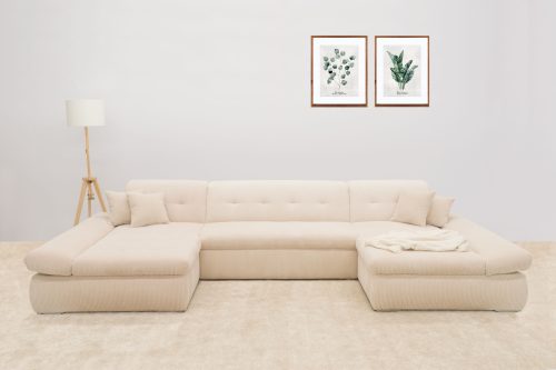DOMO collection, DOMO collection Wohnlandschaft »Moric wahlweise mit Bettfunktion und Armteilverstellung, XXL«, U-Form, beidseitig mit Recamiere, incl. Zierkissen, Cord-Bezug