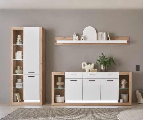 INOSIGN Wohnwand »Brixen, moderne Anbauwand, Wohnzimmer-Set, Eiche Evoke Dekor mit Weiss«, (Set, 3 St.), enthält Stauraumelement, Sideboard und Wandboard