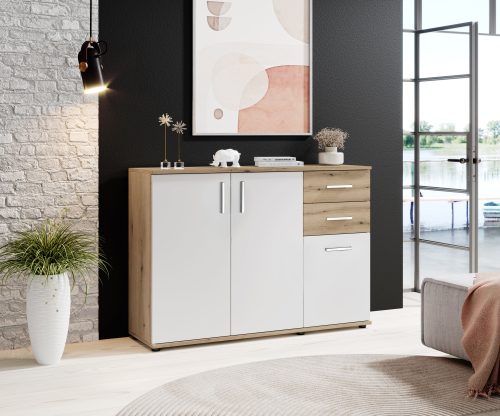 HBZ, HBZ Kommode »BC-Drift-2, Sideboard Stellmass BxHxT 120x84x35 cm«, (1 St.), Kommode mit 3 Türen, 2 Schubkästen und 1 Einlegeboden
