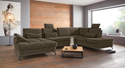 PLACES OF STYLE, Places of Style Wohnlandschaft »Costello«, incl. Sitztiefenverstellung und Armlehnfunktion, Federkern, wahlweise mit Bettfunktion und Stauraum, 3 Nierenkissen