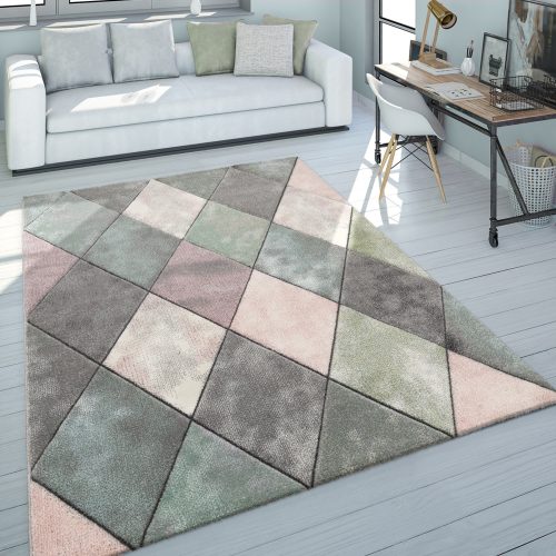 PACO HOME, Paco Home Teppich »Lara 238«, rechteckig, 18 mm Höhe, Kurzflor, buntes Rauten Muster, Pastell-Farben, handgefertigter Konturenschnitt, ideal in Wohnzimmer & Schlafzimmer