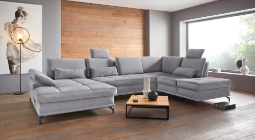 PLACES OF STYLE, Places of Style Wohnlandschaft »Costello«, incl. Sitztiefenverstellung und Armlehnfunktion, Federkern, wahlweise mit Bettfunktion und Stauraum, 3 Nierenkissen