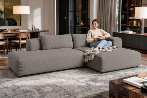 GOODproduct, GOODproduct Ecksofa »TIARRA Design-Sofa mit Ottomane recht/links bestellbar, Breite 287 cm« L-Form mit hochelastischer Schaum und Wellenunterfederung