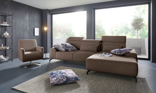 SIT&MORE, sit&more Ecksofa, Fusshöhe 12 cm, inklusive Sitztiefenverstellung und Kopfteilverstellung, wahlweise in 2 unterschiedlichen Fussfarben