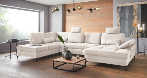 PLACES OF STYLE, Places of Style Wohnlandschaft »Costello«, incl. Sitztiefenverstellung und Armlehnfunktion, Federkern, wahlweise mit Bettfunktion und Stauraum, 3 Nierenkissen