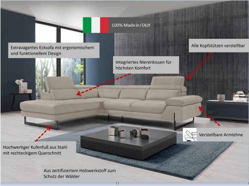 Egoitaliano, Egoitaliano Ecksofa »Queenie«, mit verstellbaren Arm- und Rücken- bzw. Kopfteilen