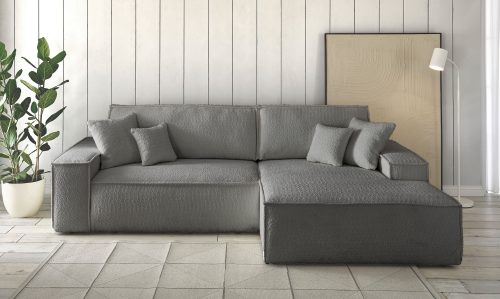 HOME AFFAIRE, Home affaire Ecksofa »CHAMBORD«, mit Bett-Funktion (Liegefläche 210x136 cm), Bettkasten, mit 2 losen Rückenkissen und Zierkissen gratis, weicher Bouclestoff aus 90 % recycelten Fasern!